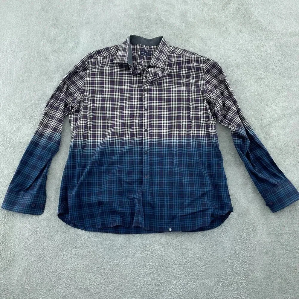 Stone Rose Mens Plaid Button-Up Shirt Cotton S Burgundy & Blue 4244